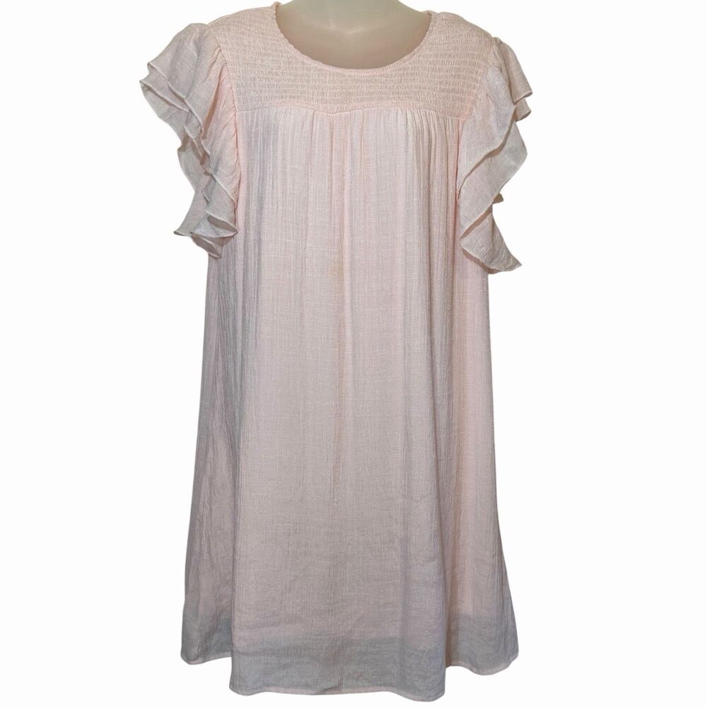 Indigo Rose Boho Babydoll Dress Medium Pink Smocked Flutter Sleeve Mini Dress